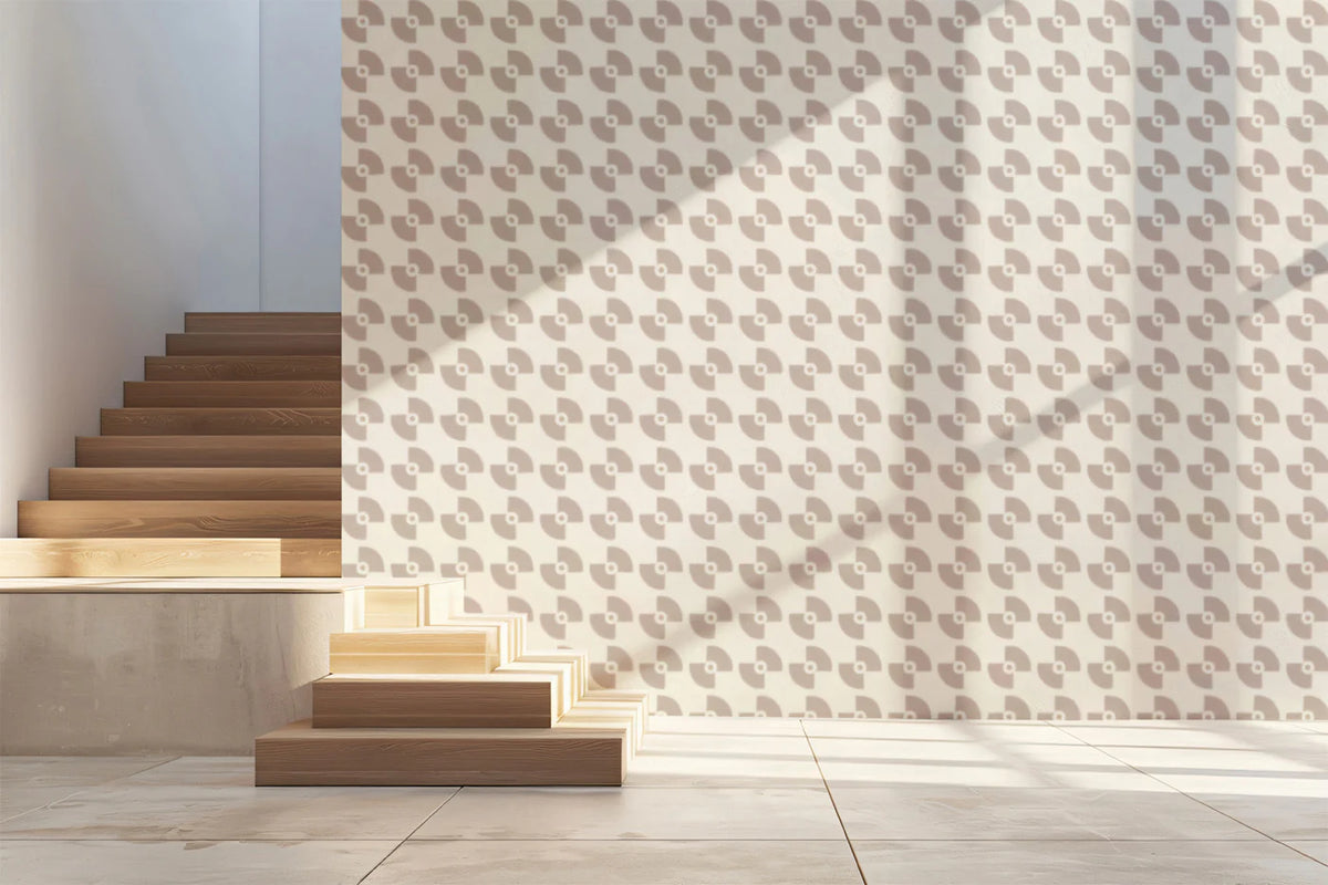 Minimalist Record Motif Mural Wallpaper — Mid-Century Neutral Mural Wallpaper - room preview 02