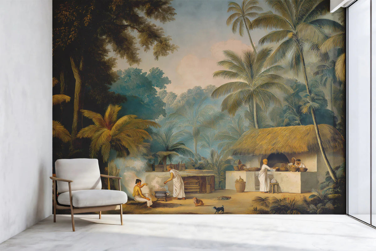Tropical Explorer Landscape Mural Wallpaper — Vintage Art Style Mural Wallpaper - room preview 02