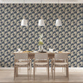 Vintage Filigree Mural Wallpaper — Navy and Cream Botanical Print Mural Wallpaper - room preview 02