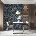 Baroque Scroll Mural Wallpaper Navy & Gold Filigree Mural Wallpaper - room preview 02