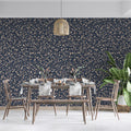 Intricate Filigree Mural Wallpaper — Navy and Beige Vine Repeat Mural Wallpaper - room preview 02