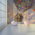 Floating Balloon House Mural Wallpaper — Whimsical Sky Fantasy Mural Wallpaper - room preview 02