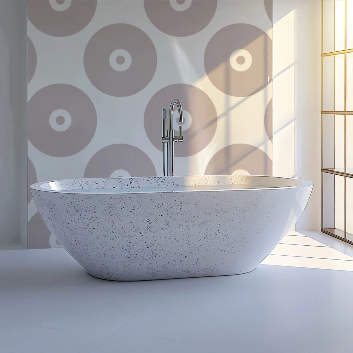 Minimalist Taupe Circle Mural Wallpaper — Scandi Pattern Decor Mural Wallpaper - room preview 02
