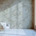 Neutral Damask Mural Wallpaper — Classic Symmetrical Pattern Mural Wallpaper - room preview 02