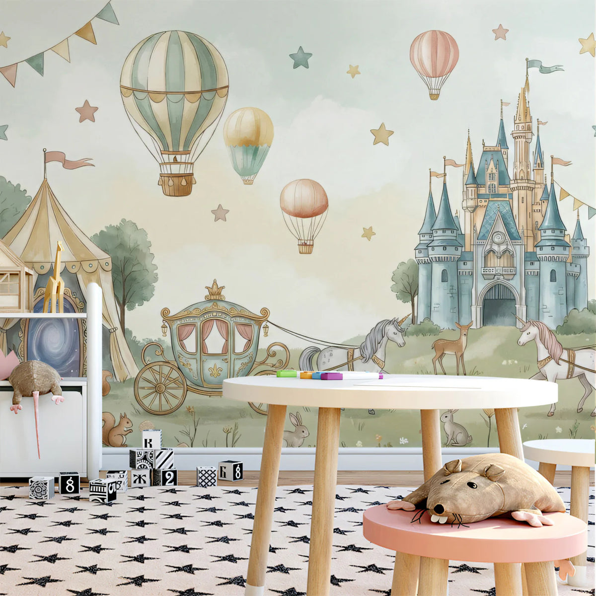 Enchanted Kingdom Mural Wallpaper — Soft Watercolor Fantasy Mural Wallpaper - room preview 02