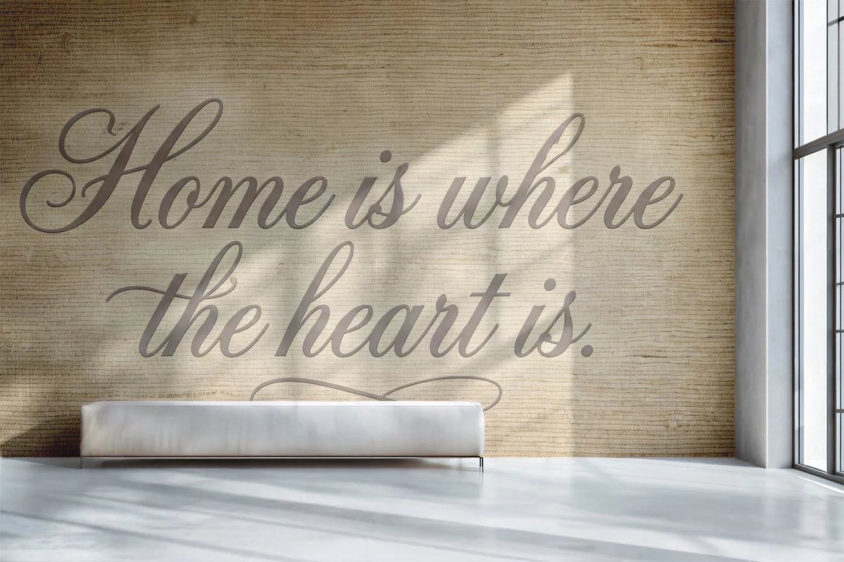 Home is Where the Heart Is Mural Wallpaper — Rustic Typography Mural Wallpaper - room preview 02
