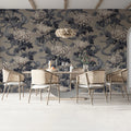 Vintage Chrysanthemum Vine Mural Wallpaper in Muted Gray and Taupe Mural Wallpaper - room preview 02
