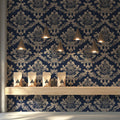 Navy Blue Damask Mural Wallpaper — Classic Victorian Pattern Mural Wallpaper - room preview 02