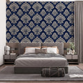 Royal Damask Navy and Silver Mural Wallpaper — Classic Victorian Mural Wallpaper - room preview 02