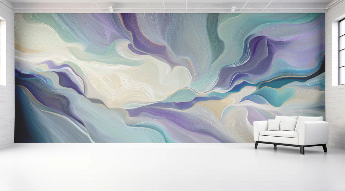 Fluid Motion Mural Wallpaper — Abstract Blue and Purple Wave Design Mural Wallpaper - room preview 02