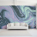 Teal and Lavender Swirl Mural Wallpaper — Modern Fluid Art Mural Wallpaper - room preview 02
