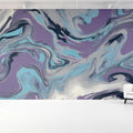 Fluid Marble Mural Wallpaper — Artistic Purple and Teal Abstract Mural Wallpaper - room preview 02