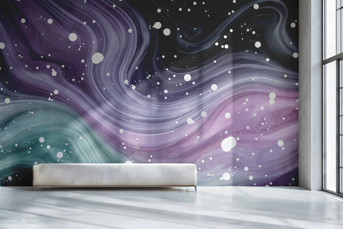 Cosmic Fluid Mural Wallpaper — Abstract Purple and Teal Galaxy Art Mural Wallpaper - room preview 02