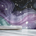 Cosmic Fluid Mural Wallpaper — Abstract Purple and Teal Galaxy Art Mural Wallpaper - room preview 02