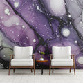 Cosmic Fluid Art Mural Wallpaper in Deep Purple and Cream Mural Wallpaper - room preview 02