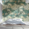 Japanese Wave and Peony Mural Wallpaper — Artistic Chinoiserie Mural Wallpaper - room preview 02