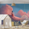 Girl Riding Whale Mural Wallpaper — Whimsical Sky Fantasy Mural Mural Wallpaper - room preview 02