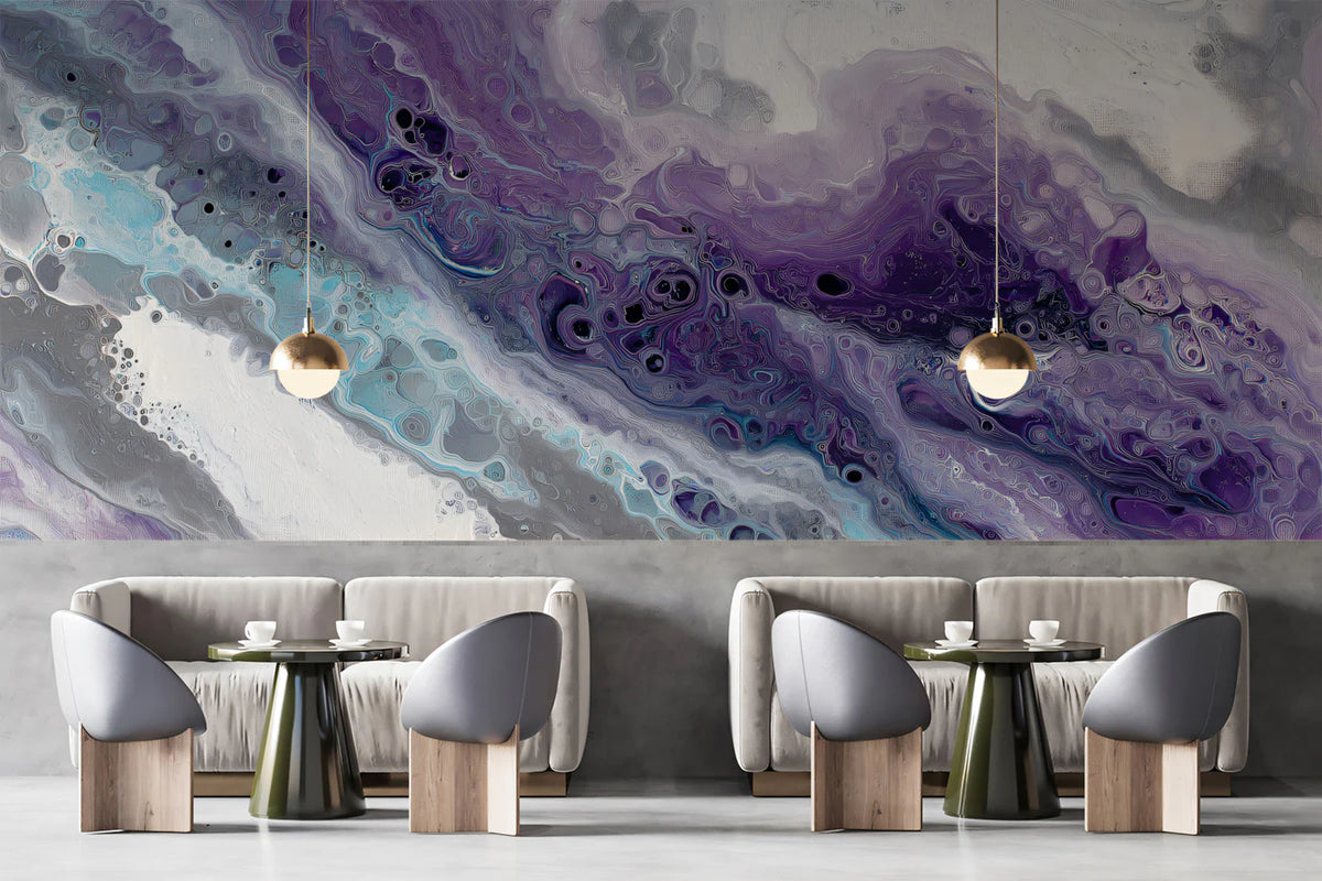 Fluid Purple and Teal Marble Mural Wallpaper — Modern Abstract Mural Wallpaper - room preview 02