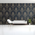 Midnight Baroque Damask Mural Wallpaper — Ornate Heritage Pattern Mural Wallpaper - room preview 02