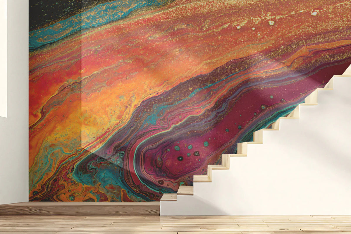 Fluid Art Acrylic Pour Mural Wallpaper — Vibrant Abstract Design Mural Wallpaper - room preview 02