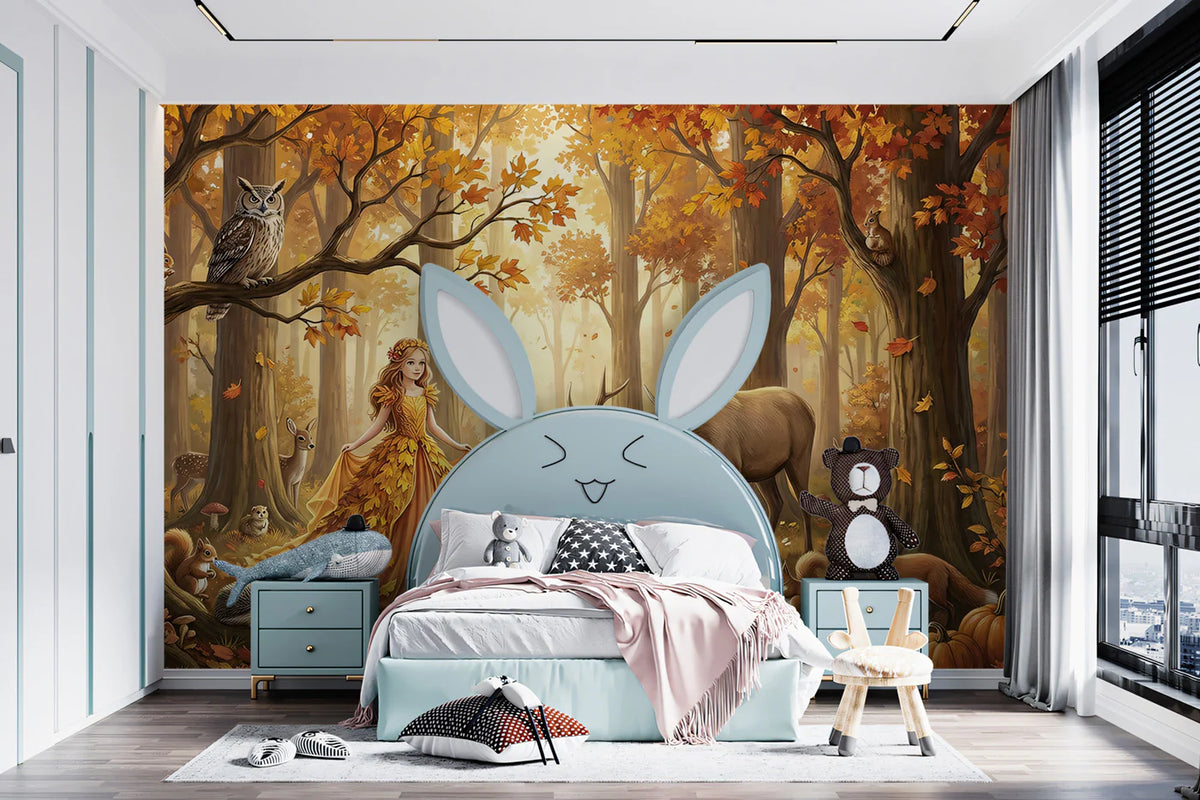 Autumn Woodland Fairy Tale Mural Wallpaper — Whimsical Forest Scene Mural Wallpaper - room preview 02