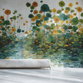Sailboat and Marsh Flora Mural Wallpaper in Teal and Ochre Mural Wallpaper - room preview 02