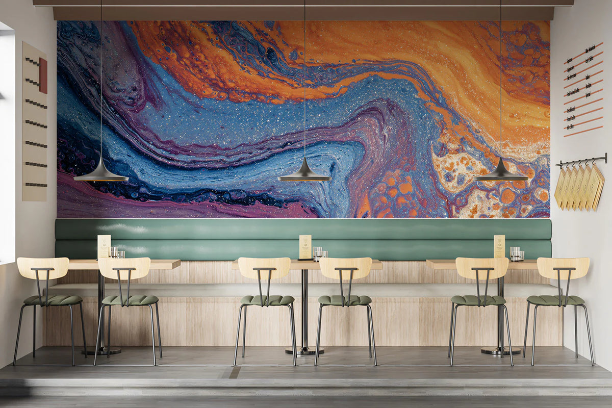 Fluid Motion Abstract Mural Wallpaper — Vibrant Acrylic Swirl Mural Wallpaper - room preview 02
