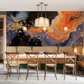 Fluid Abstract Mural Wallpaper with Gold Accents — Modern Art Wall Mural Wallpaper - room preview 02