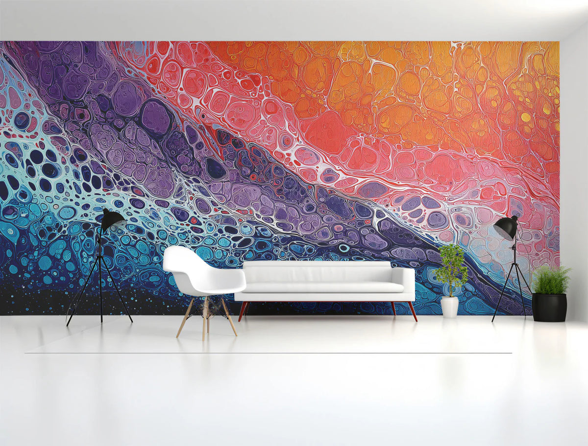Abstract Cellular Fluid Art Mural — Vibrant Multi-Tone Swirls Mural Wallpaper - room preview 02