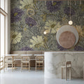 Vintage Chrysanthemum Floral Mural Wallpaper — Traditional Botanical Mural Wallpaper - room preview 02