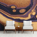 Fluid Cell Abstract Mural Wallpaper — Deep Gold and Purple Swirls Mural Wallpaper - room preview 02