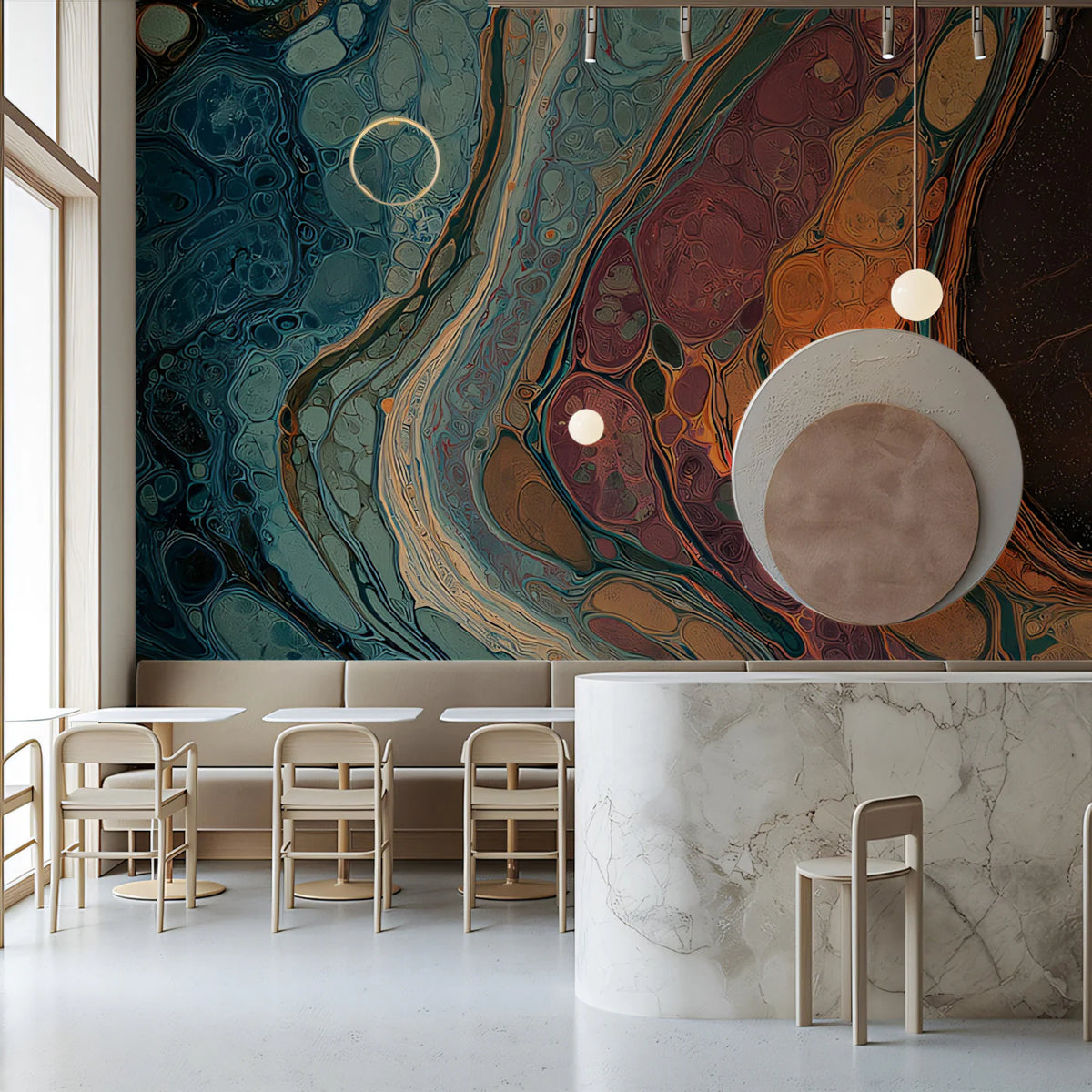 Metallic Fluid Art Mural Wallpaper — Abstract Acrylic Pour Design Mural Wallpaper - room preview 02
