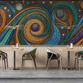 Abstract Swirl Mural Wallpaper — Ornate Teal and Metallic Gold Mural Wallpaper - room preview 02