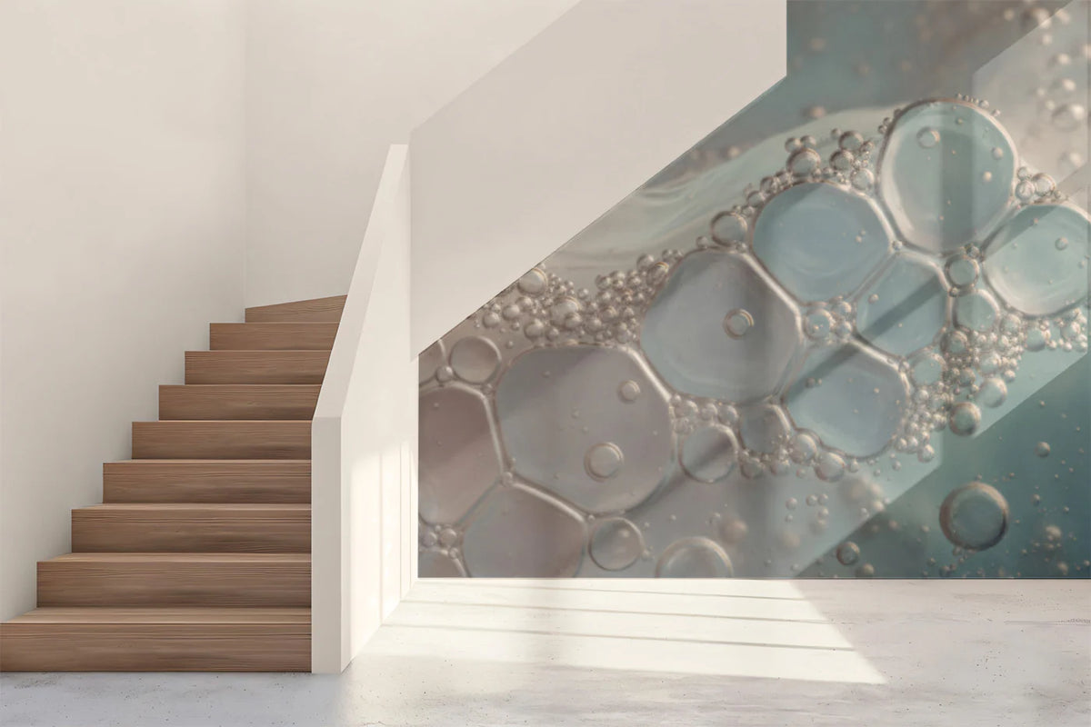 Macro Fluid Bubble Mural Wallpaper — Soft Blue Abstract Mural Wallpaper - room preview 02