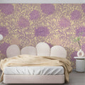 Vintage Purple Chrysanthemum Mural Wallpaper — Traditional Floral Mural Wallpaper - room preview 02
