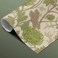 Olive Chrysanthemum Botanical Mural Wallpaper — Vintage Floral Design Mural Wallpaper - room preview 02