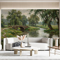 Riverside Stone Bridge Mural Wallpaper — Impressionist Oil Painting Mural Wallpaper - room preview 02