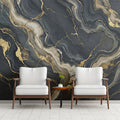 Dark Marble Mural Wallpaper with Liquid Gold Veins Mural Wallpaper - room preview 02