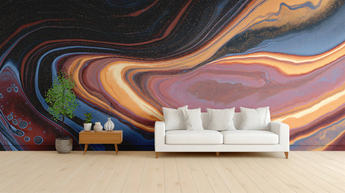 Abstract Agate Fluid Mural Wallpaper — Organic Earth Tones Mural Wallpaper - room preview 02