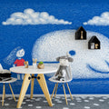 Girl and Whale Sketch Mural Wallpaper — Whimsical Storytelling Art Mural Wallpaper - room preview 02