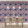 Vintage Rose Garden Mural Wallpaper — Muted Navy and Dusty Pink Mural Wallpaper - room preview 02