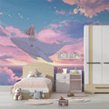 Flying Whale Anime Mural Wallpaper — Dreamy Twilight Sunset Mural Wallpaper - room preview 02