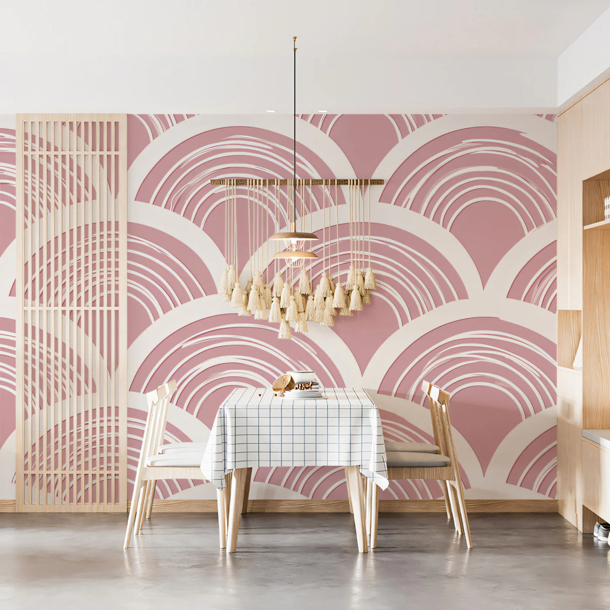 Art Deco Fan Mural Wallpaper — Dusty Rose and Cream Scale Pattern Mural Wallpaper - room preview 02