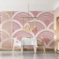 Art Deco Fan Mural Wallpaper — Dusty Rose and Cream Scale Pattern Mural Wallpaper - room preview 02
