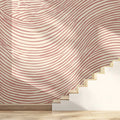 Organic Wave Line Mural Wallpaper — Dusty Rose and Cream Mural Wallpaper - room preview 02