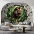 Roaring Lion Concrete Breach Mural Wallpaper — Realistic 3D Design Mural Wallpaper - room preview 02