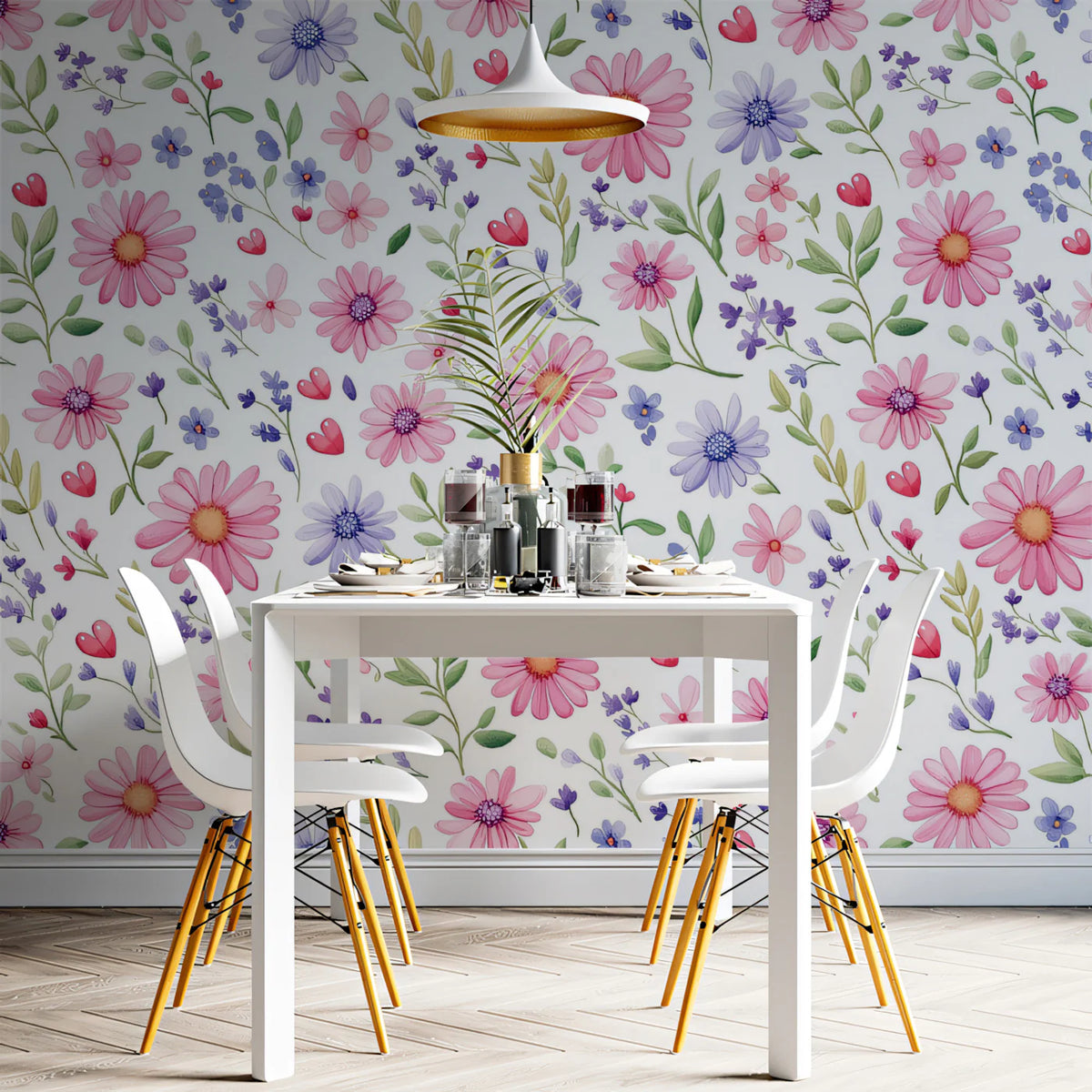 Watercolor Wildflower Meadow Mural Wallpaper — Whimsical Floral Mural Wallpaper - room preview 02