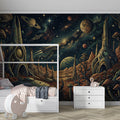 Retro Sci-Fi Planetscape Mural Wallpaper — Vintage Cosmic Art Mural Wallpaper - room preview 02