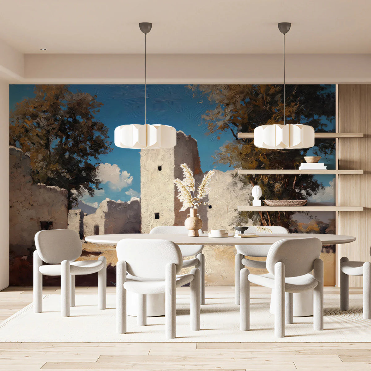 Mediterranean Ruin Mural Wallpaper — Oil Painting Style Mural Wallpaper - room preview 02