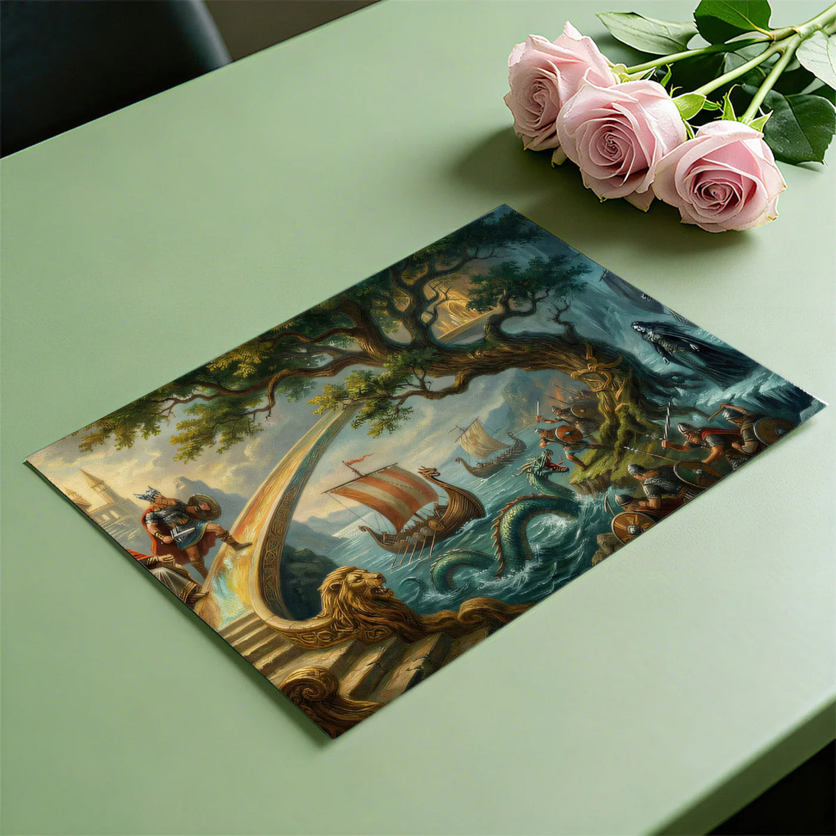 Norse Mythology Mural Wallpaper — Epic Viking Legend Scene Mural Wallpaper - room preview 02